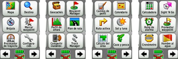 menus garmin