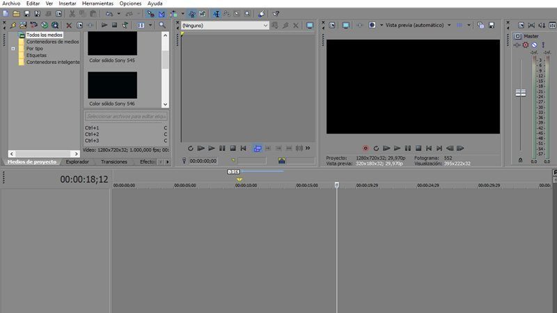 Interface del Sony Vegas